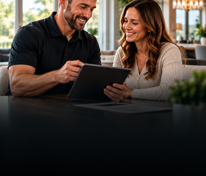Sales professional presenting home solutions to a couple