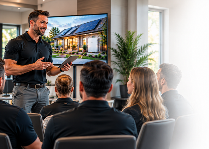 Sales team in professional training session