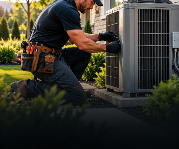 HVAC installer servicing outdoor unit
